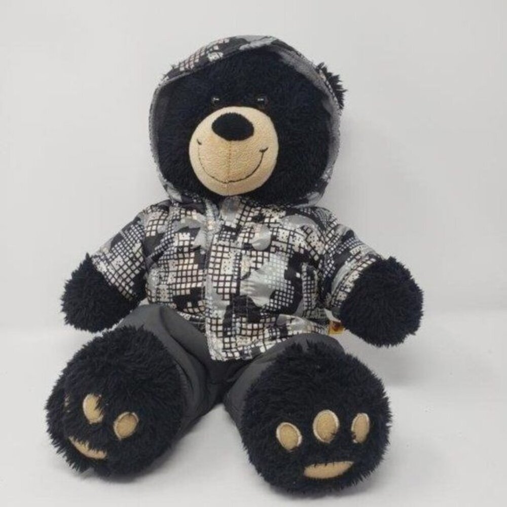 Build A Bear Black Bear with Hooded black and white checkered Snowboard Coat